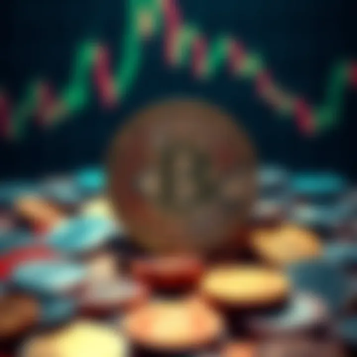 A Bitcoin symbol surrounded by various digital coins representing the future of finance