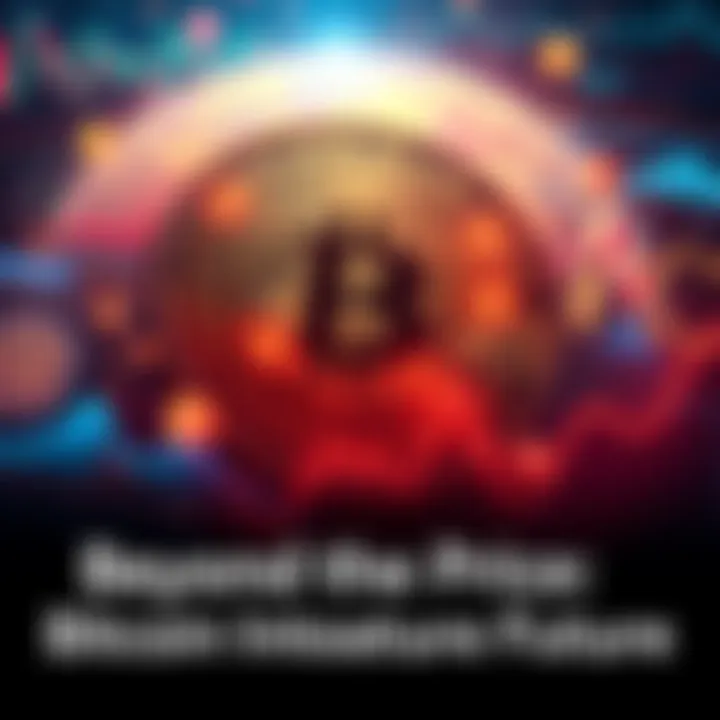 A visual representation of Bitcoin's future, showing graphs of adoption trends, institutional trust indicators, and regulatory symbols.