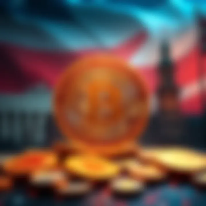 Bitcoin in Geopolitics Bitcoin symbol with a backdrop of global finance and political symbols, highlighting its role in geopolitical communications.