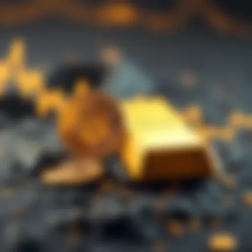 Bitcoin and gold comparison A visual representation comparing Bitcoin and gold, showing Bitcoin's fluctuating graph alongside a stable gold bar, symbolizing the debate over Bitcoin as digital gold.