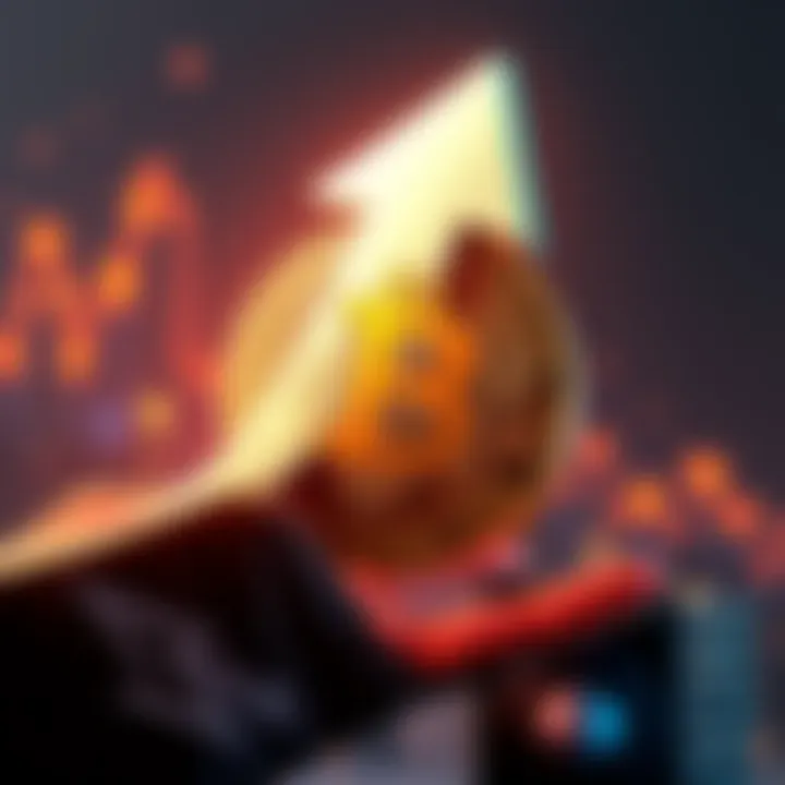 A Bitcoin logo surrounded by an upward arrow representing growth and dominance in the cryptocurrency market