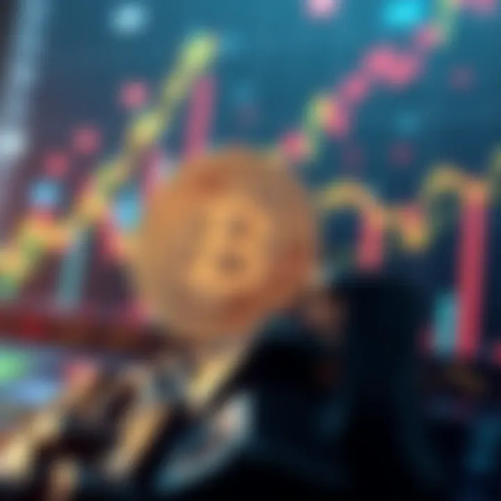 A rising Bitcoin symbol with a background showing upward trends and financial graphs, representing its increasing value and potential as an asset.