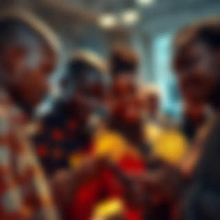 A group of young Africans engaged in cryptocurrency transactions, showing enthusiasm for Bitcoin over traditional currencies.