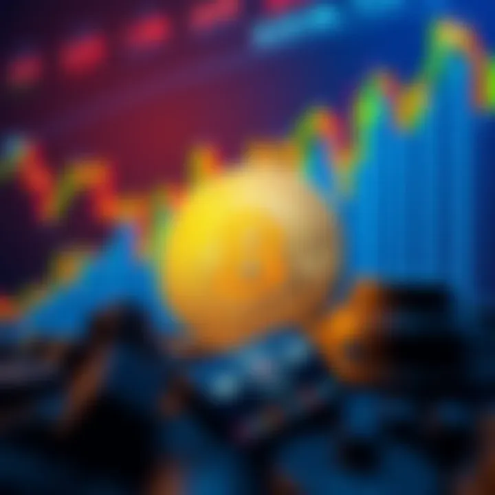 Bitcoin Growth Analysis A graphic showing an upward trend in Bitcoin value with a digital coin in focus and background charts illustrating market data.