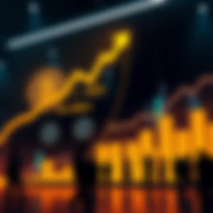 A graphical representation of Bitcoin's potential growth towards 10 million, showing an upward trend with Bitcoin symbols and people discussing in the background.