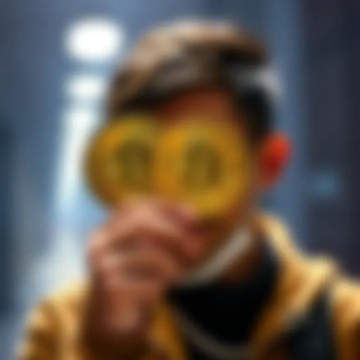 A person holding two gold Bitcoins while smiling, representing the goal of reaching two BTC holdings.