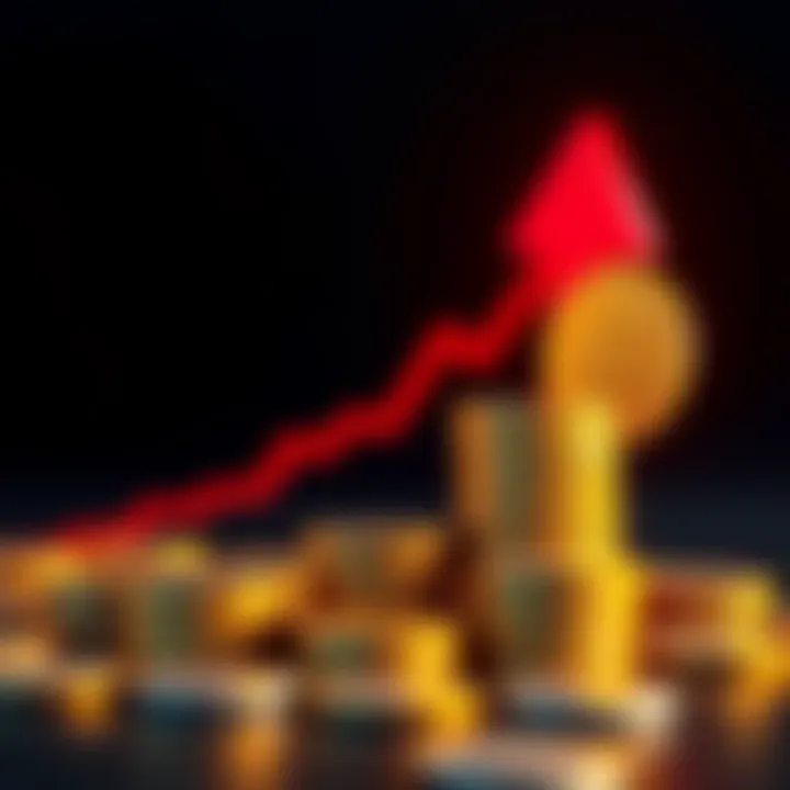 A visual representation of Bitcoin growth towards 0.1 BTC, showing coins stacking up with an upward arrow in the background.