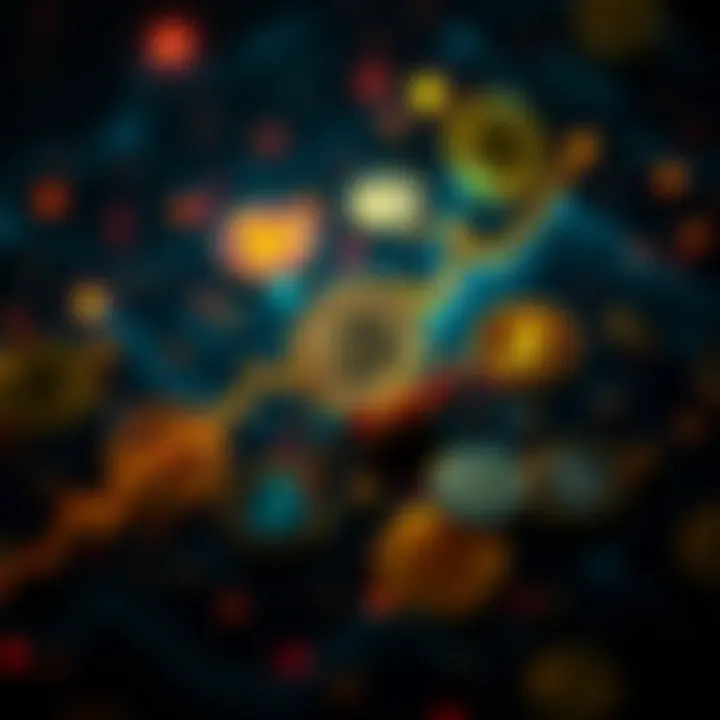 A graphical representation showing an increasing trend line for Bitcoin's value, surrounded by other lesser-known cryptocurrencies in the background.