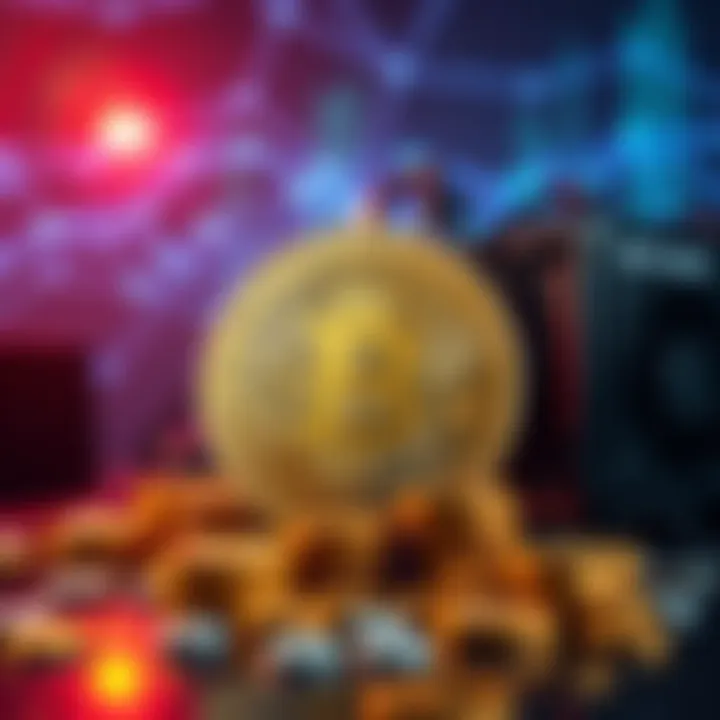 Bitcoin's Hard Cap Concern A visual representation of Bitcoin with a hard cap at 20,999,999.69 coins, featuring mining equipment and a blockchain network background.