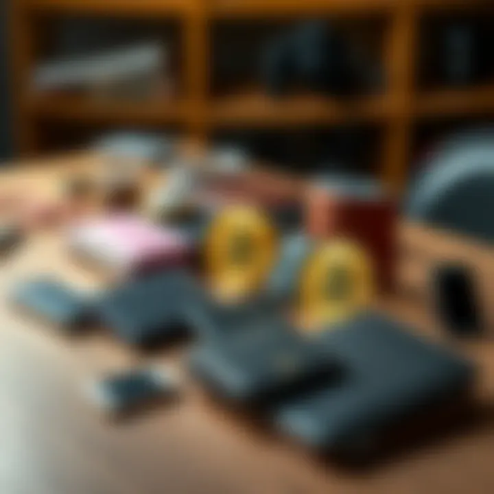 A selection of various Bitcoin hardware wallets displayed on a table, showcasing their design and features.