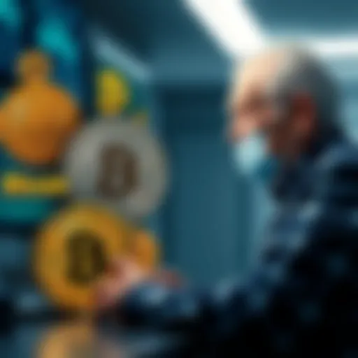 A collage showing Bitcoin symbols next to medical technology and an elderly person receiving healthcare, illustrating the connection between cryptocurrency and longevity health solutions.