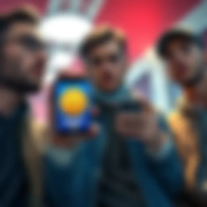 Bitcoin Holder with Friends A person confidently showing Bitcoin on their phone while friends look on skeptically, highlighting differing views on cryptocurrency investments.