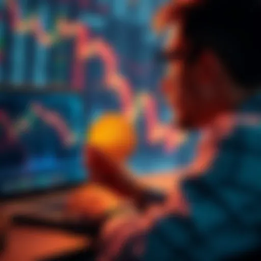 A person looking at stock market charts on a laptop while holding a Bitcoin symbol, symbolizing missed stock gains.