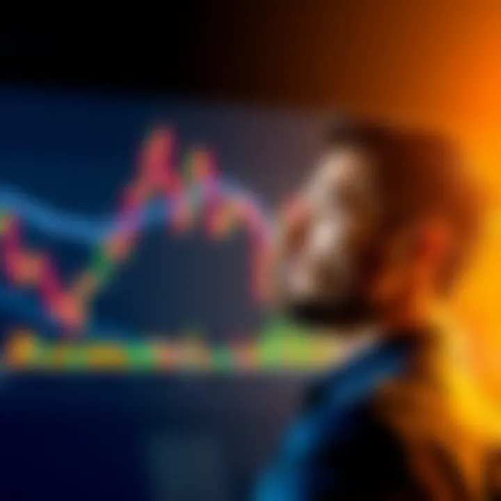 A person contemplating whether to buy more Bitcoin or hold their existing BTC, with a chart showing market trends in the background.