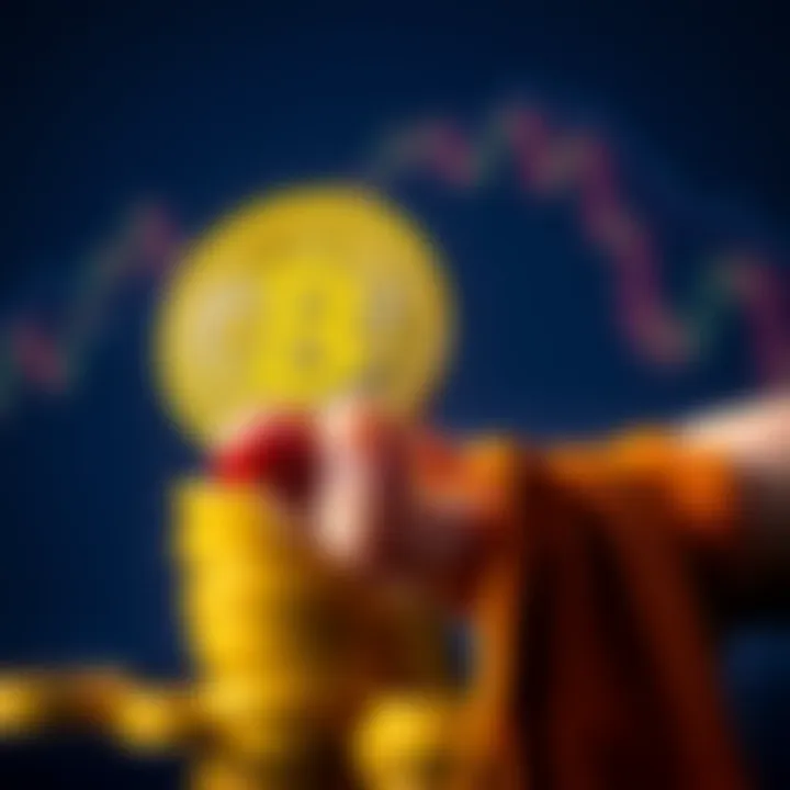 A visual representation of Bitcoin coins stacked with a hand holding one coin, symbolizing investment and commitment.