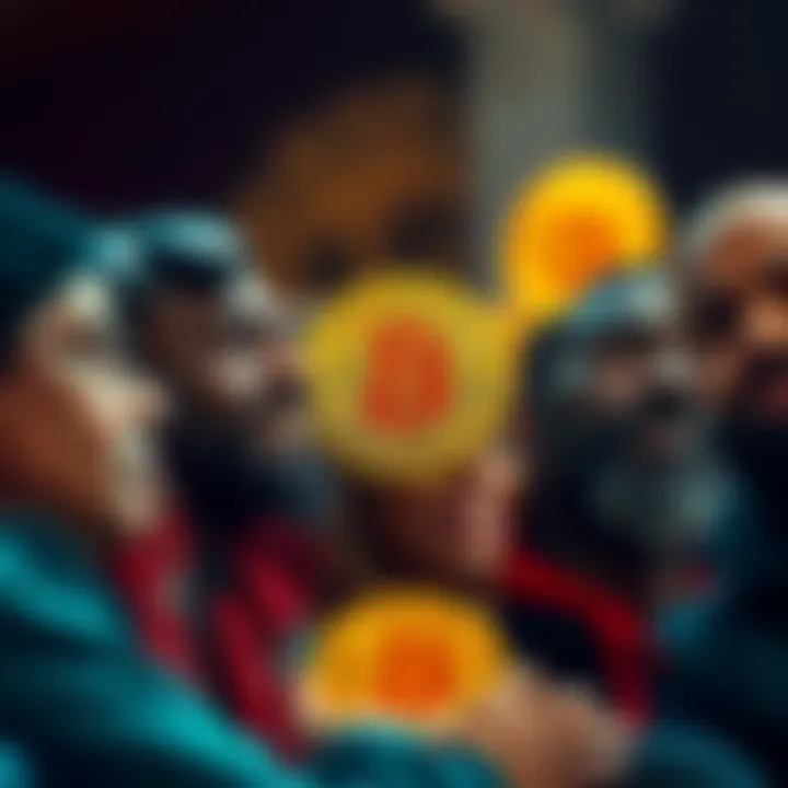 A group of people sharing their personal stories about holding Bitcoin, with a focus on their emotions and experiences, featuring a mix of expressions like hope and determination.