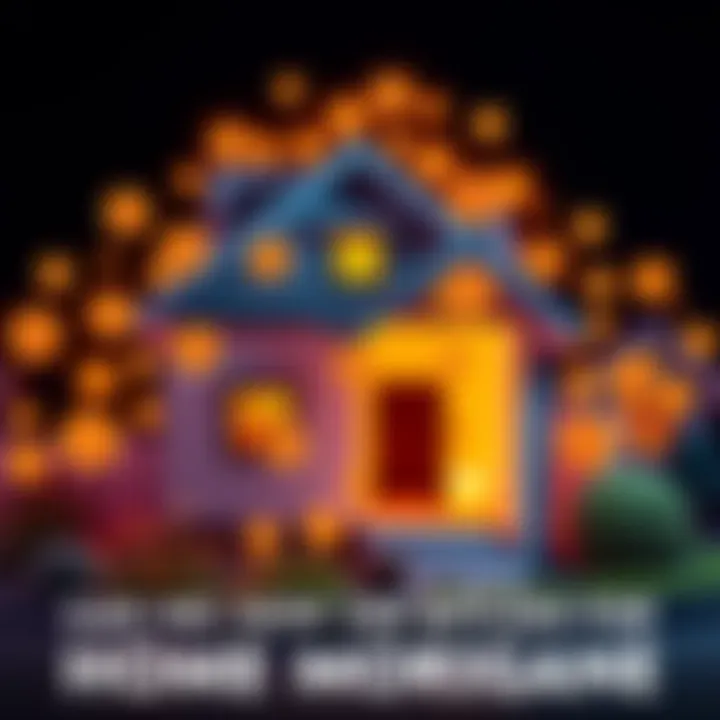 A representation of a house with Bitcoin symbols around it, illustrating the new mortgage option in Australia