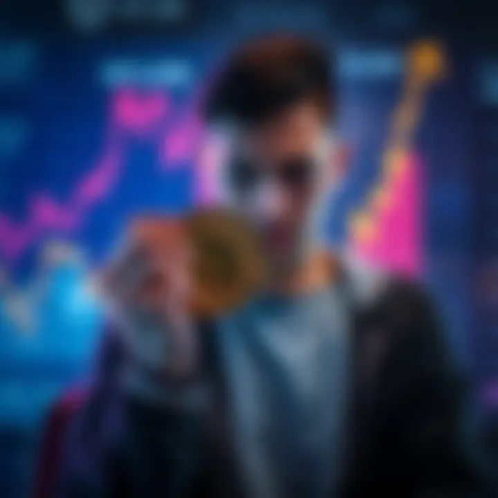 A person looking worried while holding a Bitcoin symbol in front of rising inflation charts.