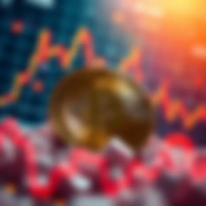 A Bitcoin symbol surrounded by fluctuating graphs representing market volatility during inflation and conflicts.