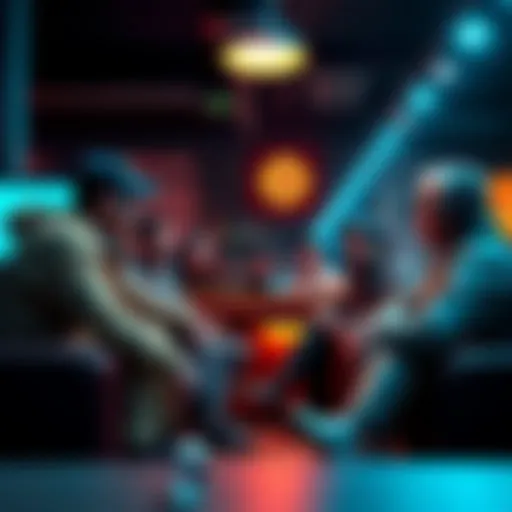 A group of experienced Bitcoin enthusiasts sharing their knowledge with newcomers in a casual setting