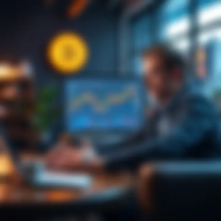 A person explaining Bitcoin using a laptop and charts in a casual setting