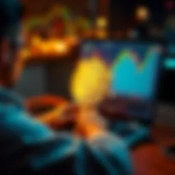 A person analyzing charts on a laptop with a Bitcoin logo on the screen, symbolizing investing in Bitcoin.