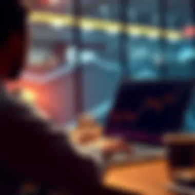 A person looking at a rising Bitcoin graph on a laptop, excited about investing.