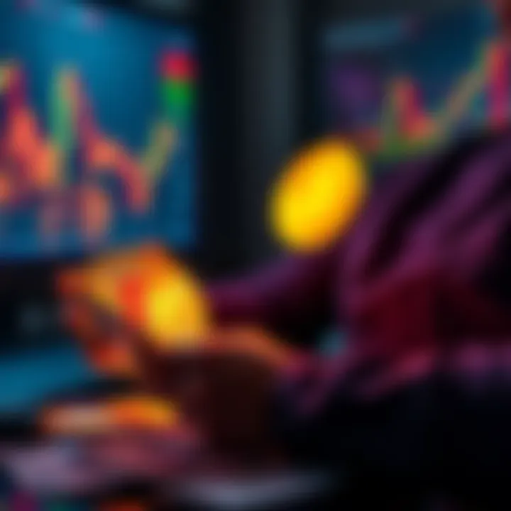A person analyzing Bitcoin investment trends with financial charts and currency notes