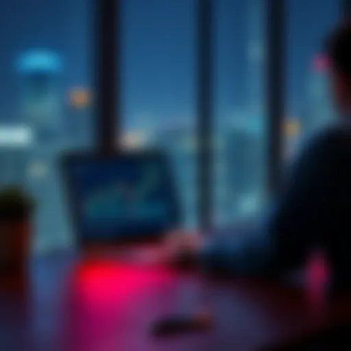 A calming scene with a person looking at a Bitcoin chart on a laptop, symbolizing confidence in crypto investment.