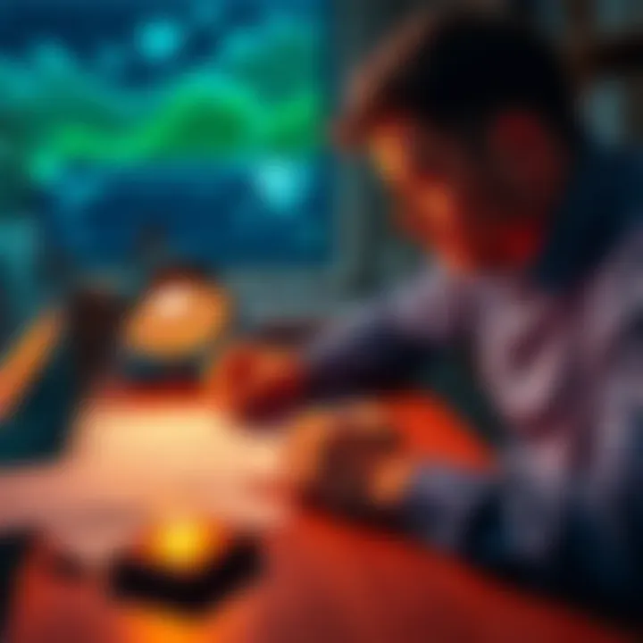 A person studying Bitcoin security tips with a hardware wallet and educational materials on a desk.