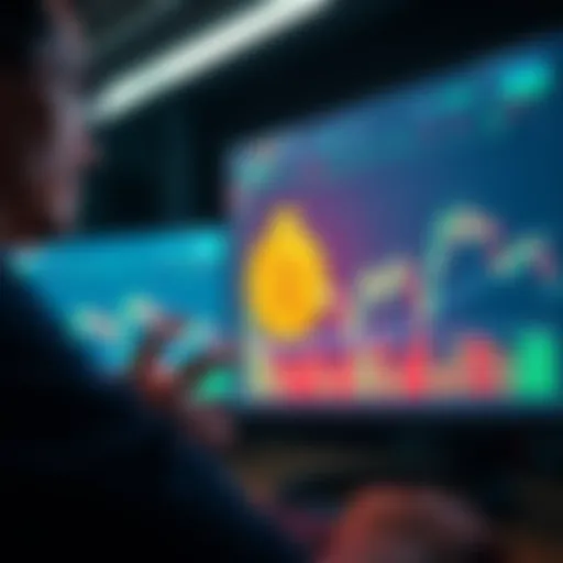 Individual analyzing a Bitcoin price chart on a computer, contemplating investment decisions