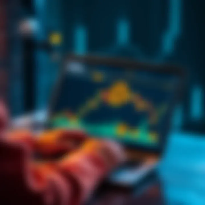 A person looking at a Bitcoin chart on a laptop, highlighting the fluctuating value of cryptocurrency in relation to traditional currencies.