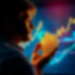 Bitcoin Investment Choices A person contemplating Bitcoin investment options with a graph showing fluctuating prices in the background