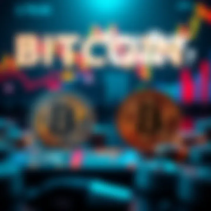 Visual showing a comparison of Bitcoin prices at $100k and $69k, with investment symbols and charts in the background.