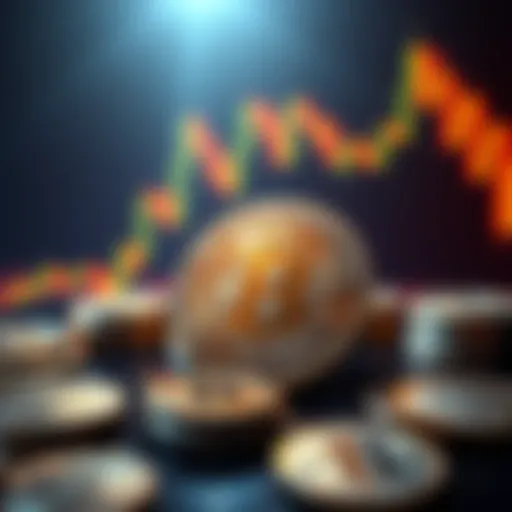 A visual representation of Bitcoin investments featuring coins and a fluctuating chart in the background.