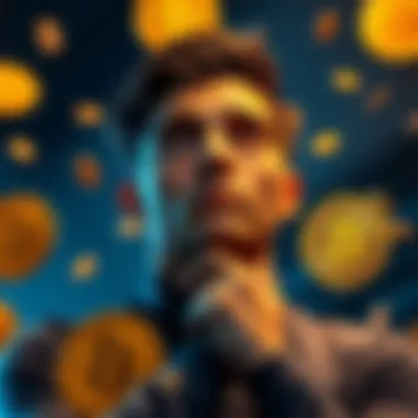 A person contemplating investing $18,000 in Bitcoin, weighing options between dollar-cost averaging and lump sum investment, with a thoughtful expression and Bitcoin symbols around.