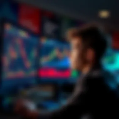 A young person looking at a computer screen displaying Bitcoin price charts, contemplating investment choices.