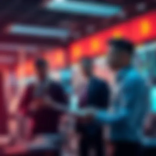 Traders talking about Bitcoin prices and investment strategies in an office setting