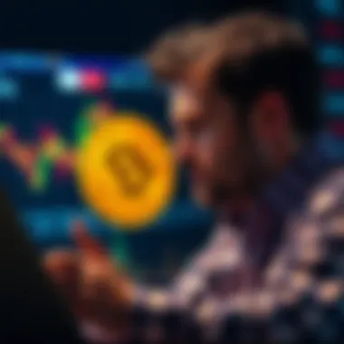 Bitcoin Investment Discussion An investor contemplating their decision to buy Bitcoin, looking at a chart showing market fluctuations.