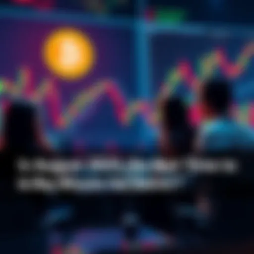 People discussing Bitcoin investment strategies with charts and graphs in the background