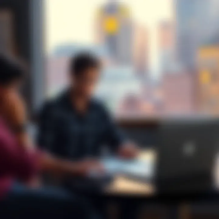 Two friends sitting at a table, discussing Bitcoin investment strategies with charts and a laptop open next to them.
