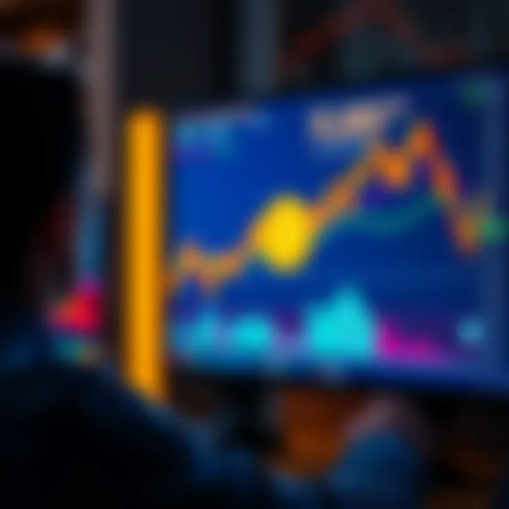 A person looking at a graph displaying Bitcoin prices and trends on a computer screen, contemplating an investment decision.