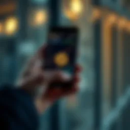A person holding a smartphone displaying a Bitcoin chart with upward trends, focused on making smart financial decisions