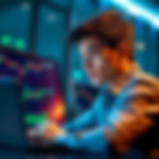 A young investor looking at a laptop screen displaying Bitcoin charts and data with a thoughtful expression, considering investment options.