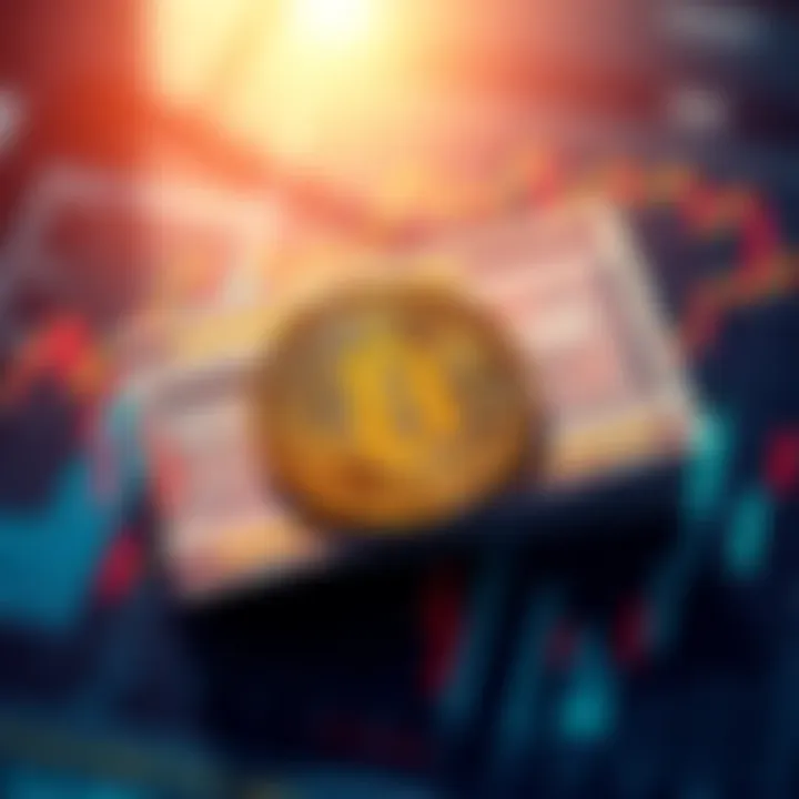 A visual representation of Bitcoin growth showing a $3200 stimulus check growing into nearly $29,000 over a background of rising graphs and charts.