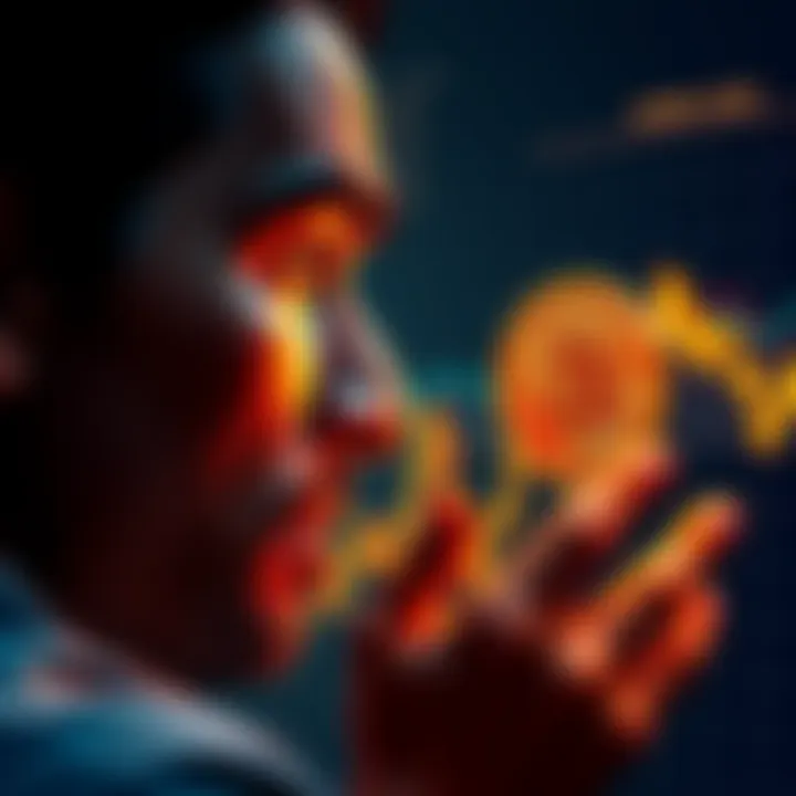 A person looking at a Bitcoin chart with a concerned expression, highlighting their uncertainty about investing in cryptocurrency.