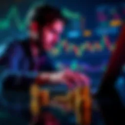 A person looking at Bitcoin charts and graphs on a laptop, with a small stack of coins beside them, symbolizing steady investment.