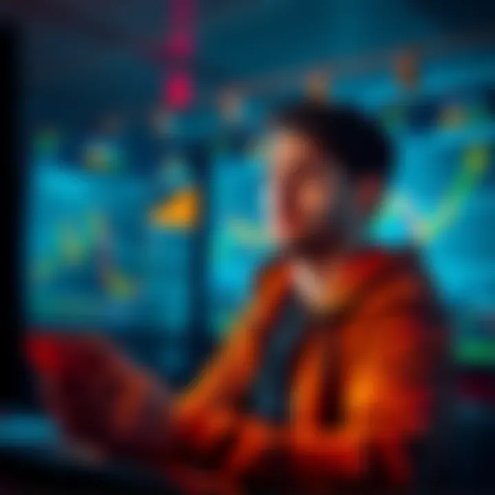 A person analyzing daily Bitcoin investment charts and spending $30 each day, looking contemplative about future investments.