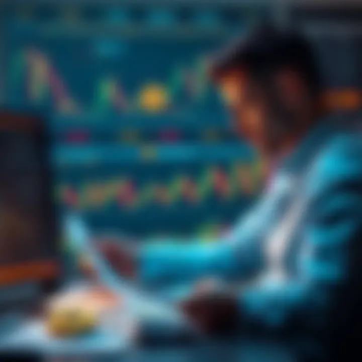 A person studying Bitcoin graphs and notes, thinking about investment strategies
