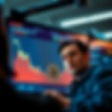 Bitcoin Investment Loss A graphic showing a downward trend in Bitcoin values with a representation of a worried investor looking at the screen